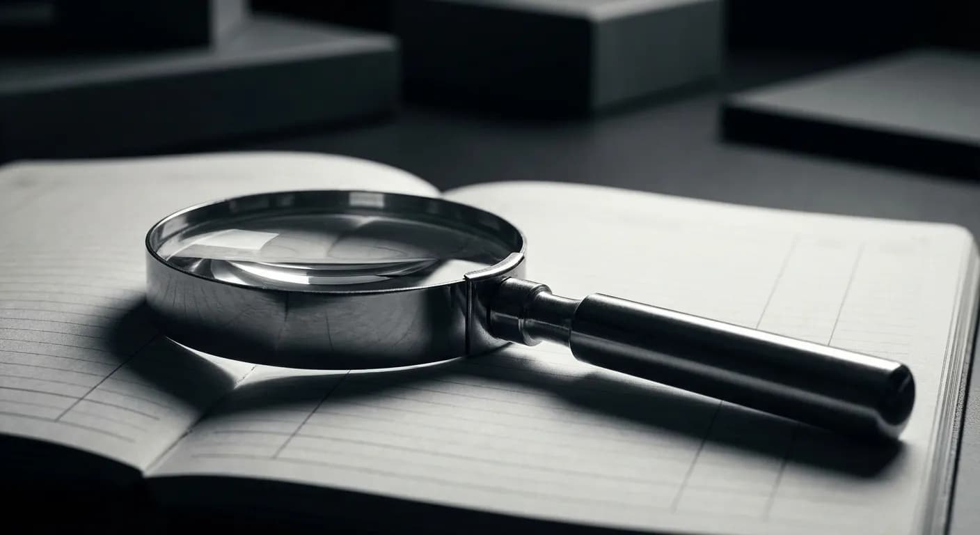 Dépôt de l'état des créances : Procédure, délais et recours Gros plan minimaliste sur une loupe et un registre financier pour la vérification des créances.