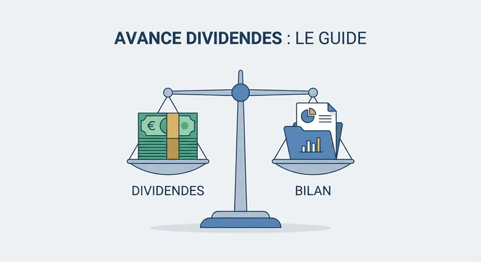 Avance sur dividendes SASU : Règles et Risques 2026 - Avance dividendes SASU : Évitez l'erreur à 375k€ - Avance sur dividendes SASU : Comment faire légalement ? Infographie simplifiée illustrant l'équilibre financier de l'avance sur dividendes